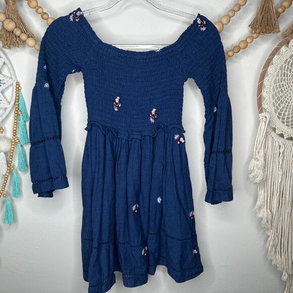 Free People Couting Daisies Blue Smocked Off Shoulder Mini Dress - Picture 1 of 6